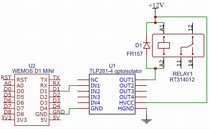 Connection of 4-channel Optoizoljatora TLP281-4 to the relay and ESP8266